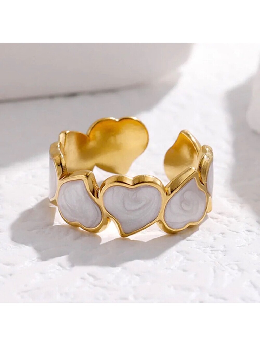 White and Gold Heart Adjustable Ring